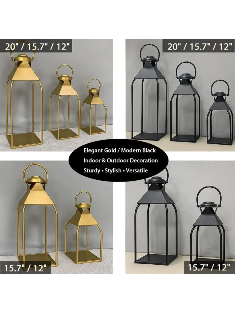 Set of 2 Decorative Metal Lanterns - Indoor/Outdoor Candle Holders for Weddings